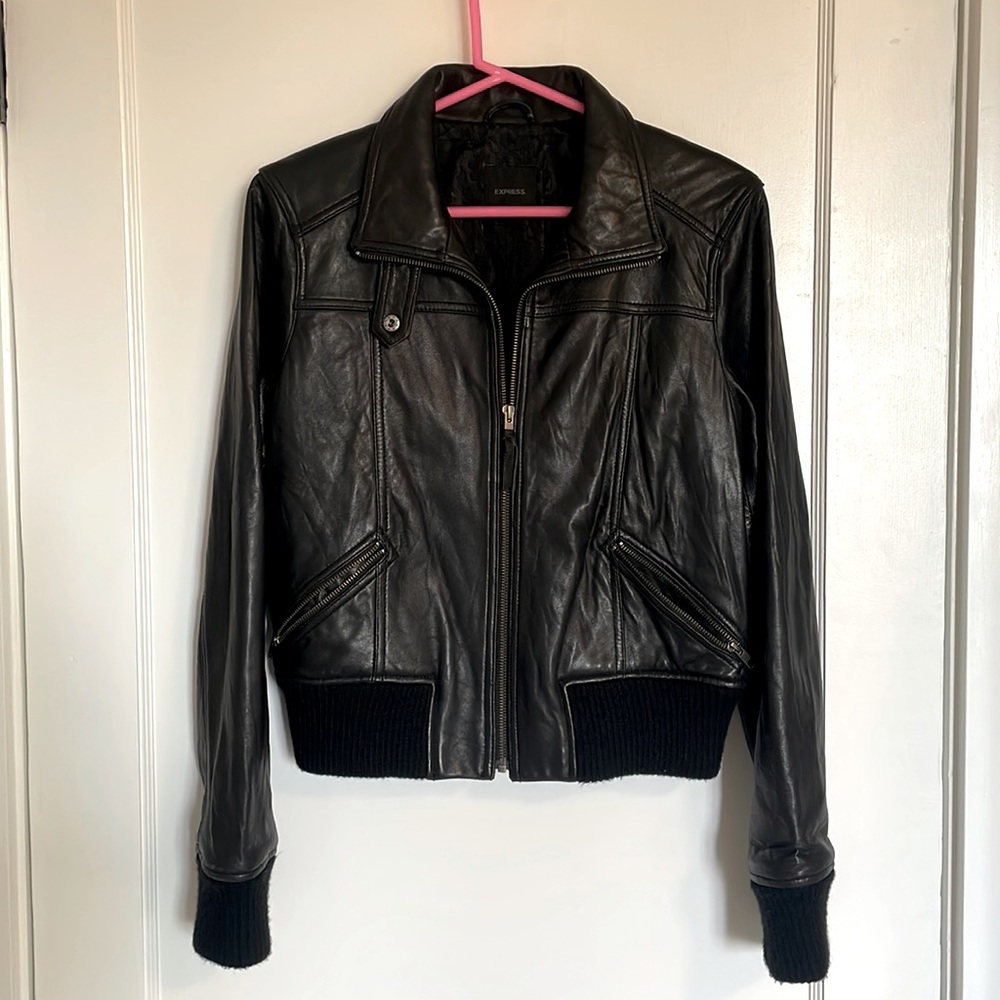 Express leather bomber jacket size Medium excellent condition